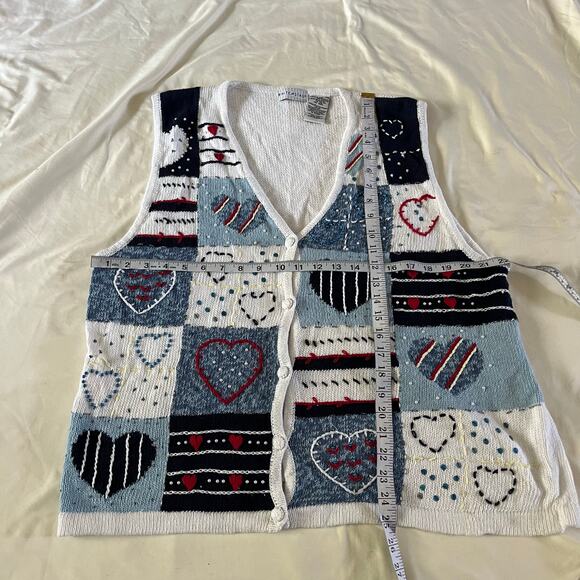 NWT Vtg Y2K 2000s Heart Embroidered Beaded Knit Sweater Vest Sz XL Cottagecore - Picture 7 of 7